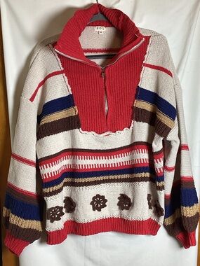 POL chunky boxy colorful half zip sweater SZ M street wear